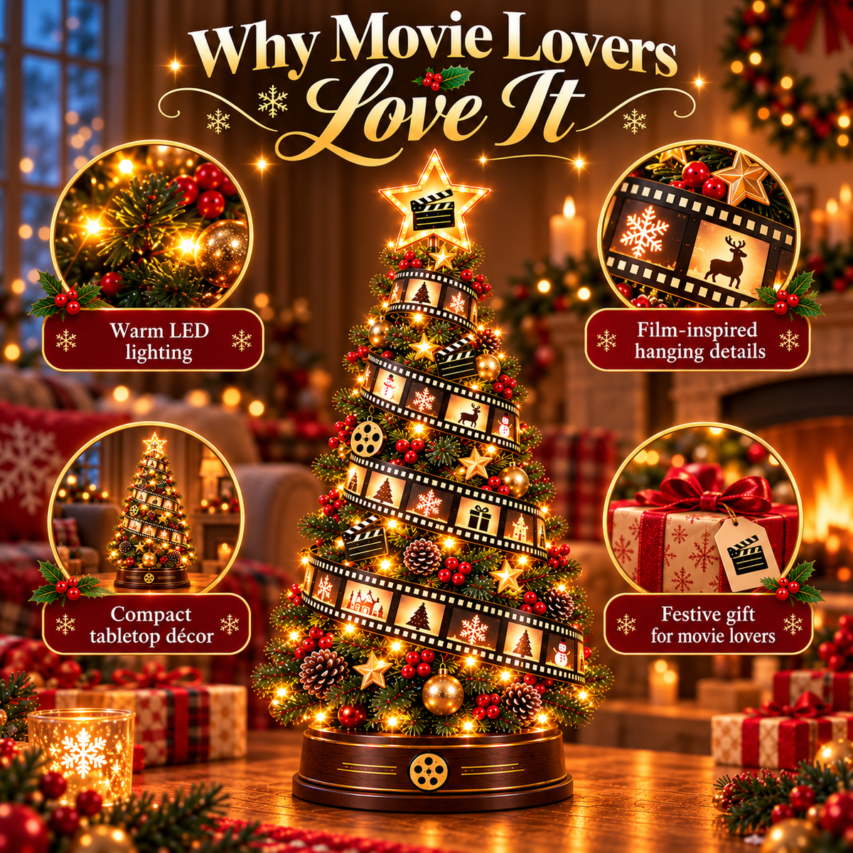 🎬Film Strip Christmas Tree Light – LED Tabletop Christmas Decor for Movie Lovers🎄