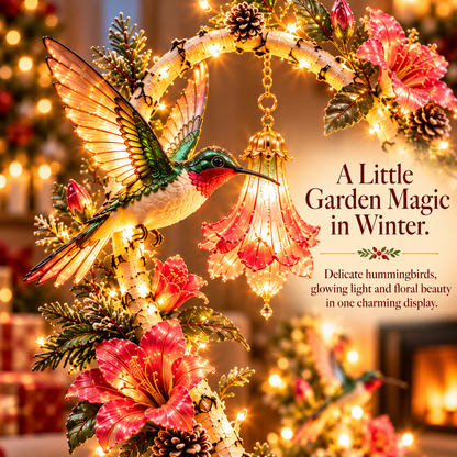 🐦 Hummingbird Garden Glow Tree – Light-Up Floral Christmas Decor for Bird Lovers