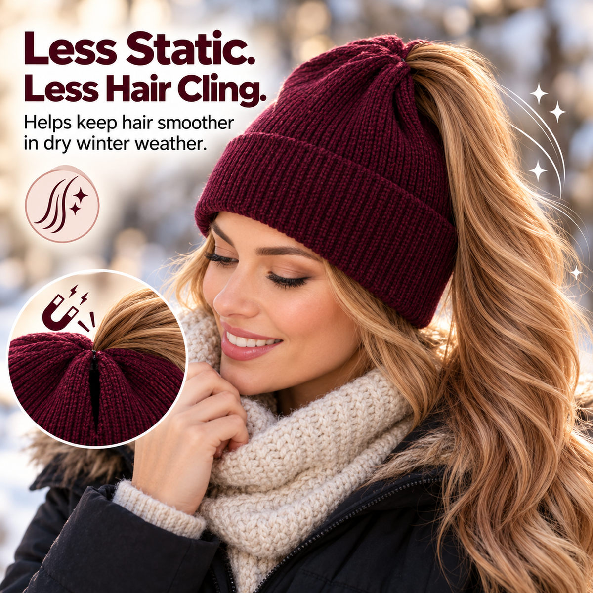 🔥2-in-1-ponytail-beanie-hat-hidden – Hidden Magnetic Closure, No-Zip Winter Knit Hat ❄️