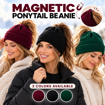 🔥2-in-1-ponytail-beanie-hat-hidden – Hidden Magnetic Closure, No-Zip Winter Knit Hat ❄️