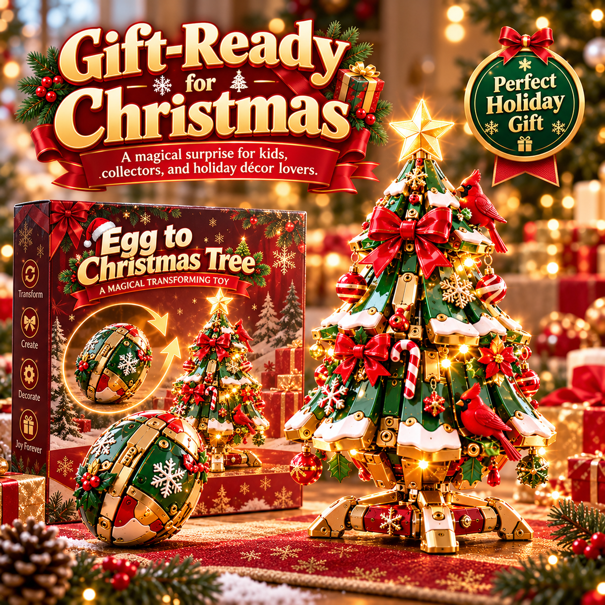 🎄 Egg-to-Christmas Tree™ Magical Transforming Toy – Cardinal Christmas Tree Holiday Gift