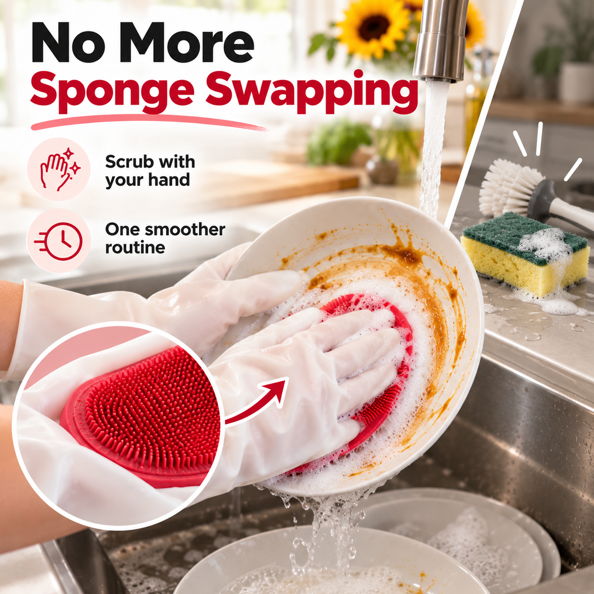 Dishwashing Gloves with Built-In Silicone Scrubber!!!