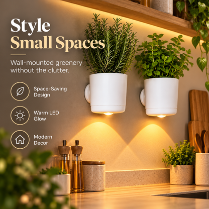 🌿 LED Wall Planter with Warm Ambient Light – Modern Space-Saving Indoor Plant Holder