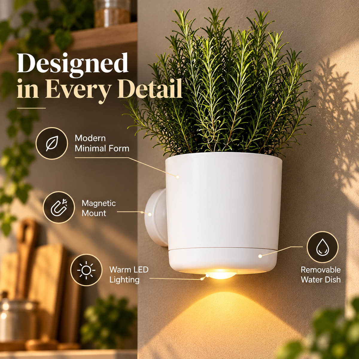 🌿 LED Wall Planter with Warm Ambient Light – Modern Space-Saving Indoor Plant Holder