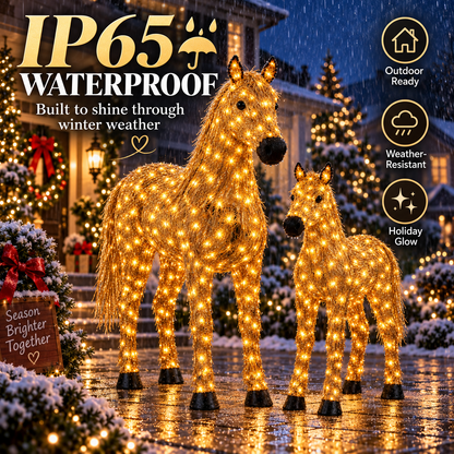 ✨ Light-Up Christmas Horse & Foal Set – Warm White LED Holiday Display