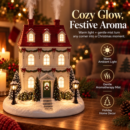 🎄 Christmas House Aroma Diffuser – Glowing Holiday Mist Cottage
