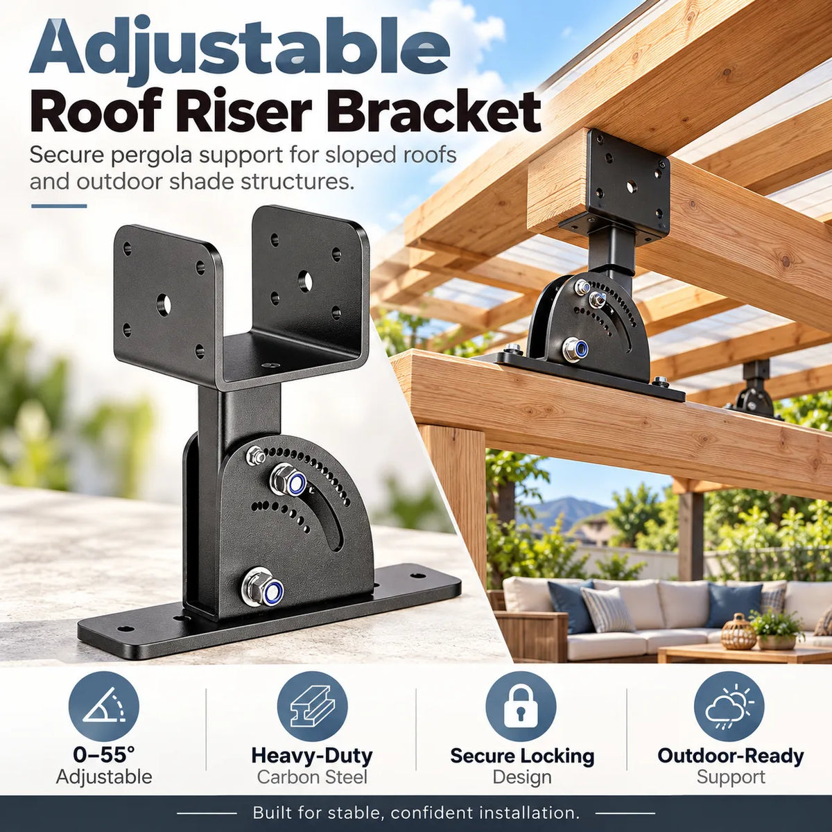 🏠Adjustable Roof Riser Brackets for Pergola & Outdoor Structures