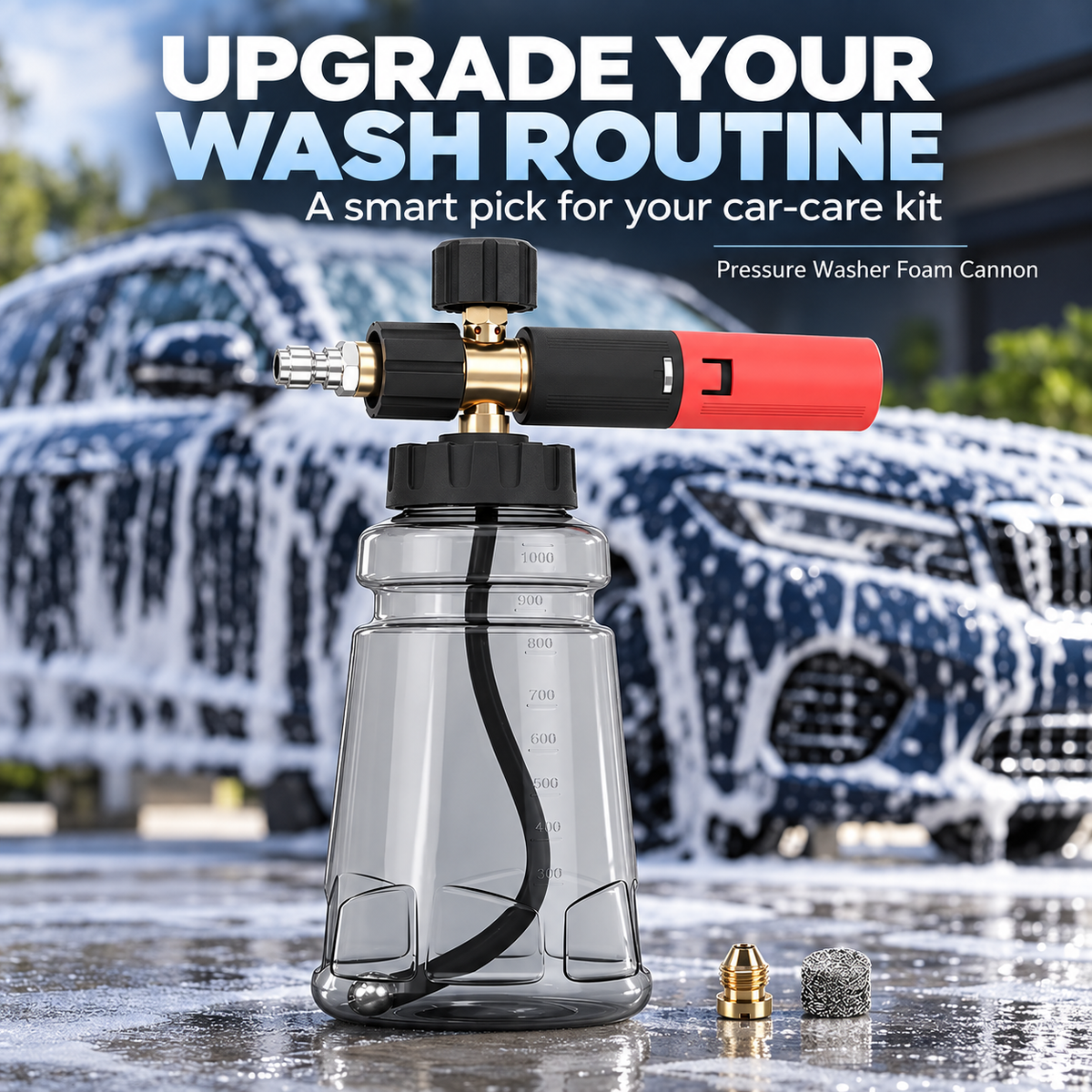 Adjustable 1L Foam Cannon – Thick Suds, Wide-Mouth Bottle & Quick Connect