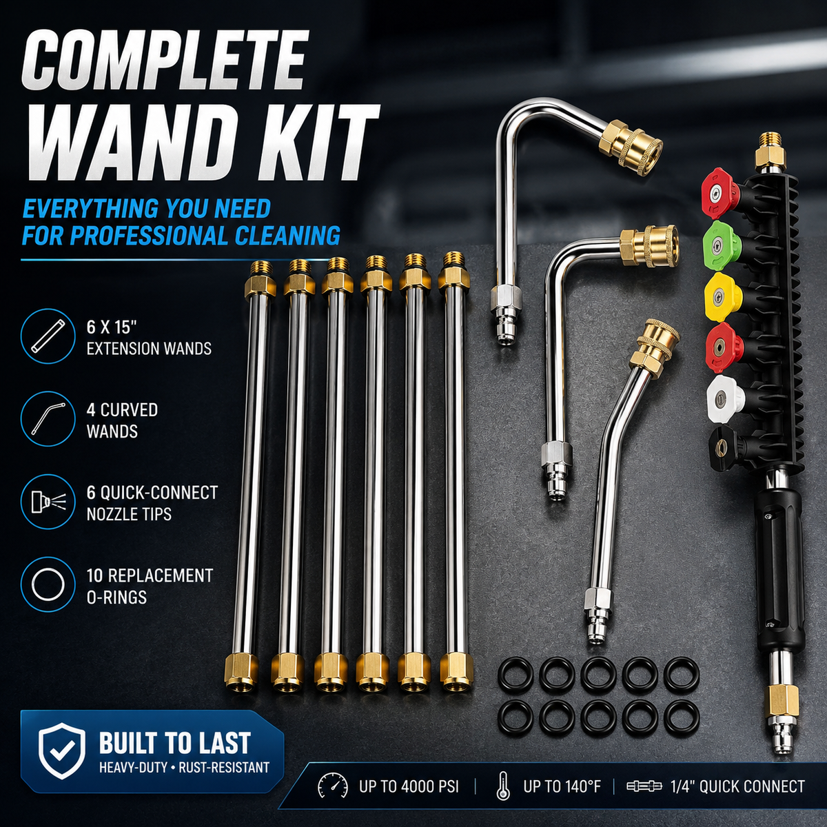 Pressure Washer Extension Wand, 10 Pack Power Washer Extension Wand with 6 Nozzle Tips