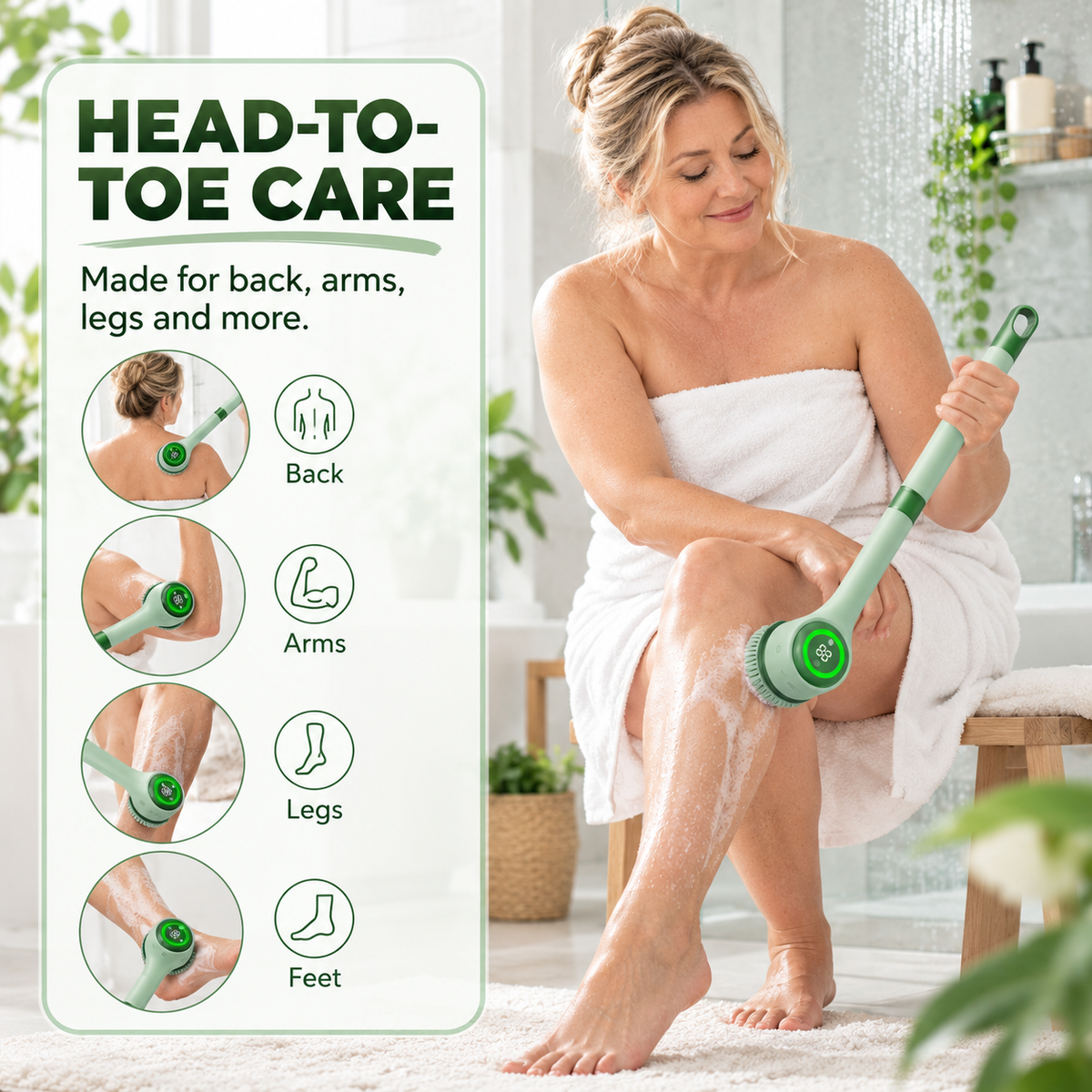 🚿 5-in-1 Electric Body Scrubber with Long Handle – Effortless Deep Cleaning & Gentle Exfoliation in the Shower