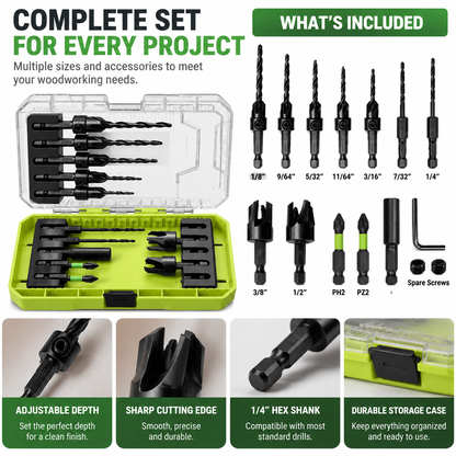🛠️ Countersink Drill Bit Set – Create Professional Flush Screw Finishes For DIY Woodworking Projects