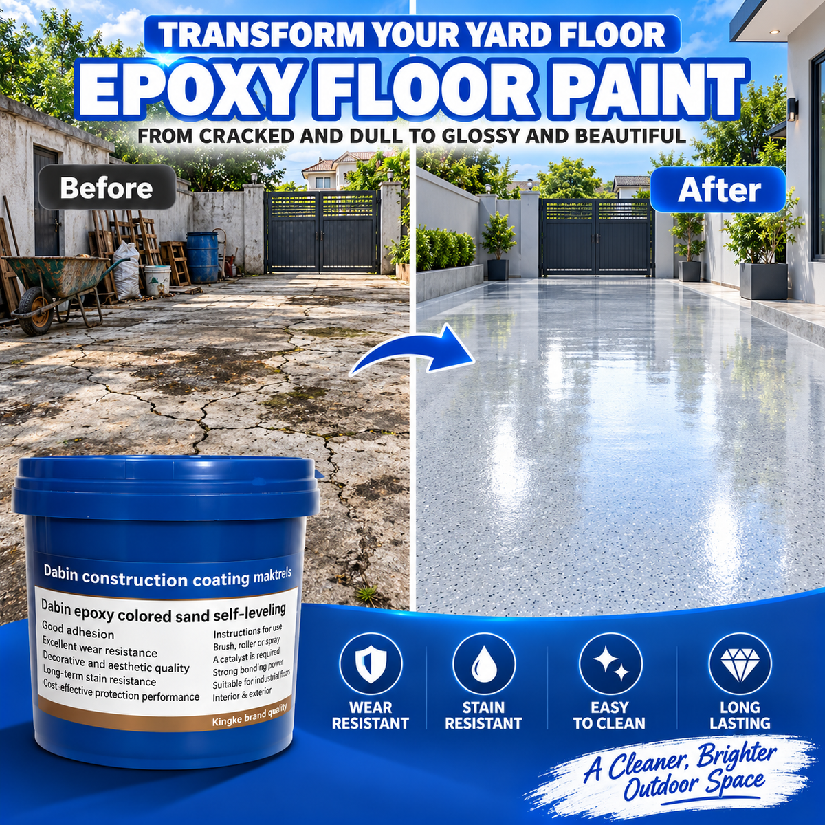 High-Gloss Self-Leveling Epoxy Floor Coating – Transform Garages, Basements & Workshops