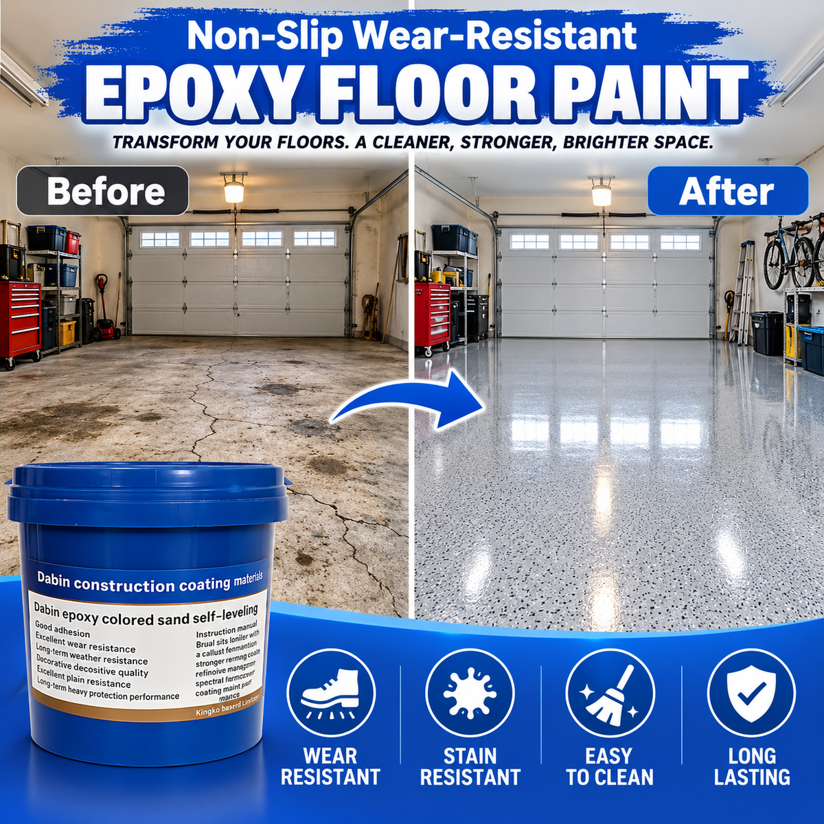 High-Gloss Self-Leveling Epoxy Floor Coating – Transform Garages, Basements & Workshops