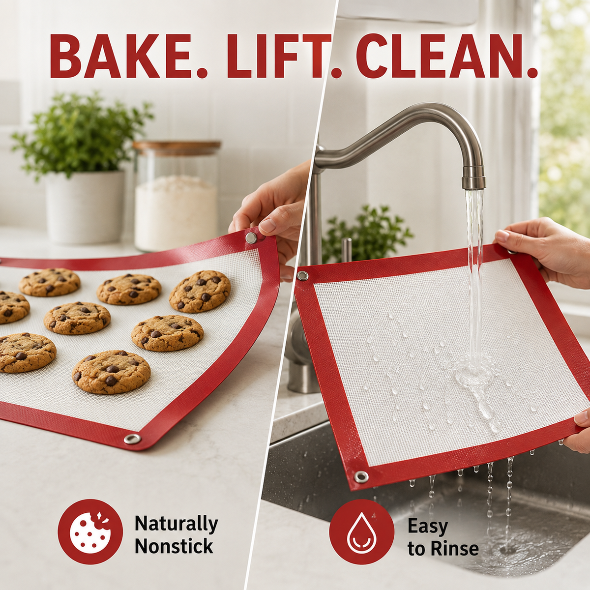 🥧 2-in-1 Silicone Baking Mat with Snap-Up Edges – Reusable Nonstick Oven Liner