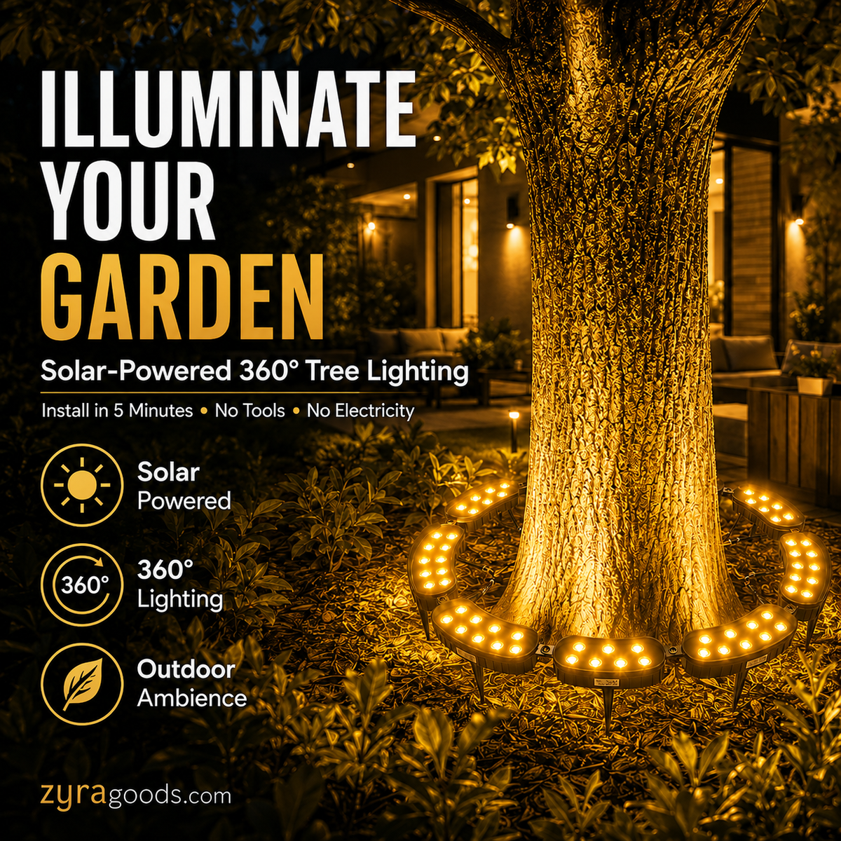 ✨Modular Ring Tree Landscape Lights – 360° Outdoor Uplighting for Trees & Columns