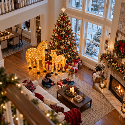 ✨ Light-Up Christmas Horse & Foal Set – Warm White LED Holiday Display