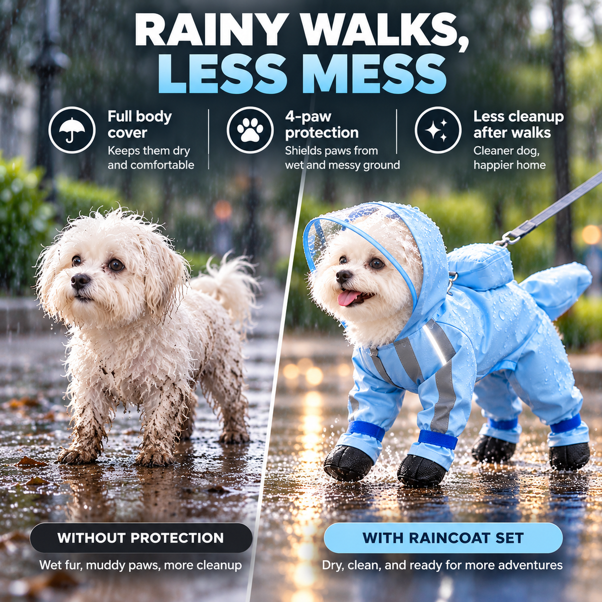 🌧️Small Dog Raincoat and Rain Shoes Set🎒