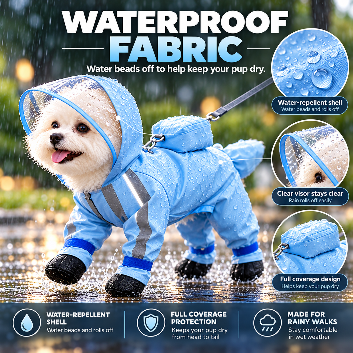 🌧️Small Dog Raincoat and Rain Shoes Set🎒