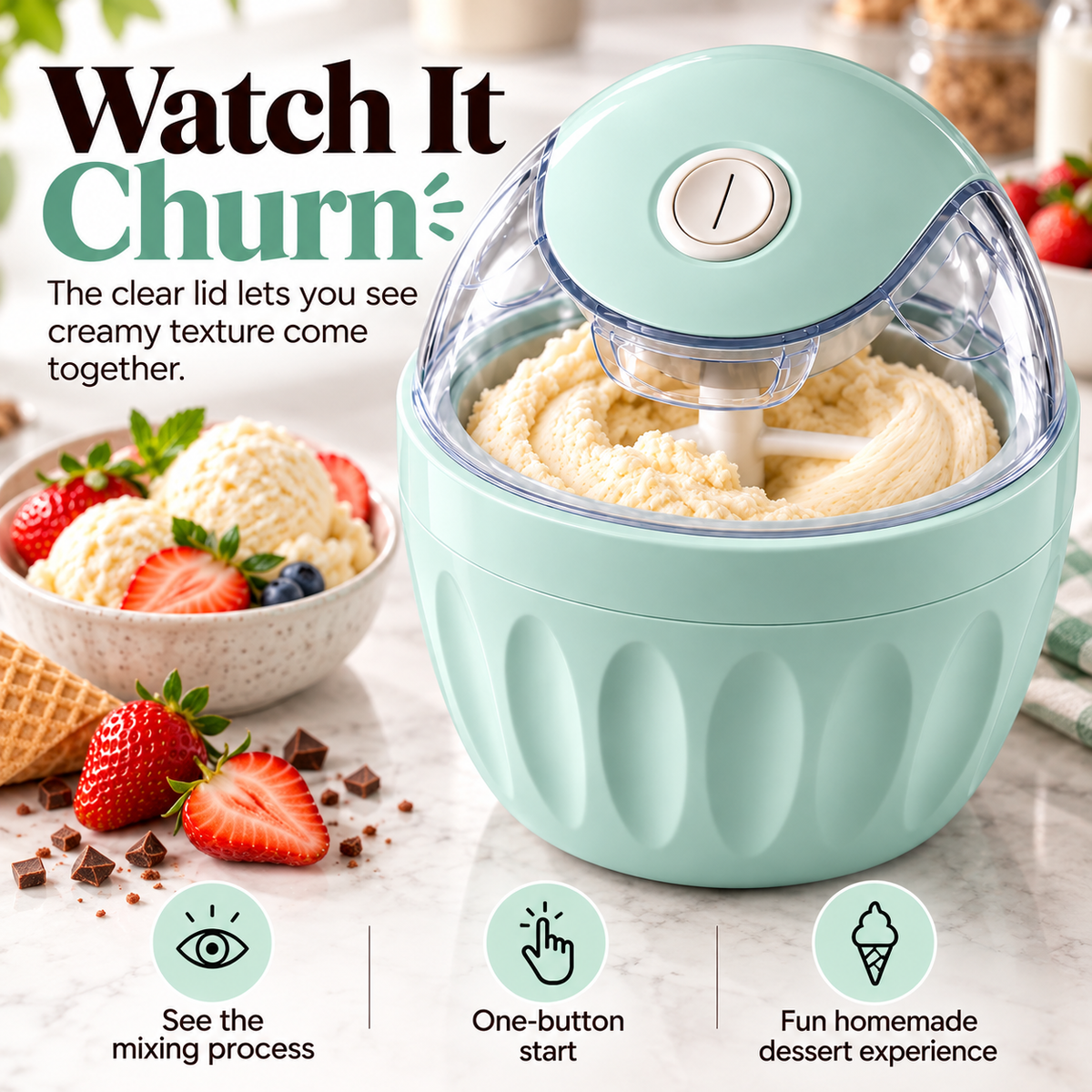 🍦 Mini Homemade Ice Cream Maker – Compact One-Touch Frozen Dessert Machine