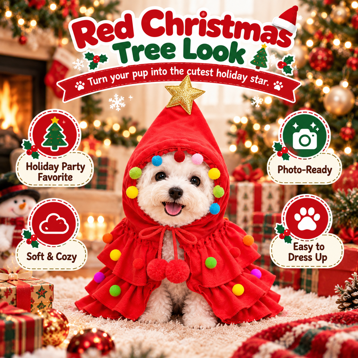 🎄 Christmas Tree Pet Costume for Small Dogs
