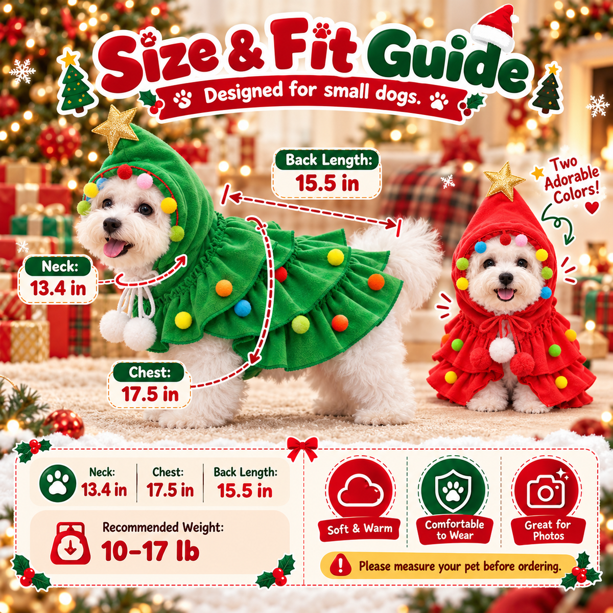 🎄 Christmas Tree Pet Costume for Small Dogs