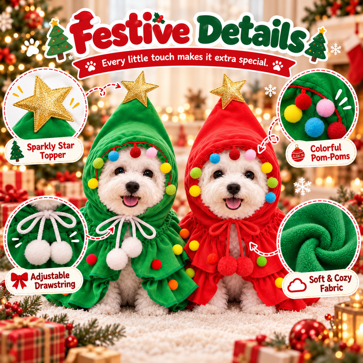 🎄 Christmas Tree Pet Costume for Small Dogs