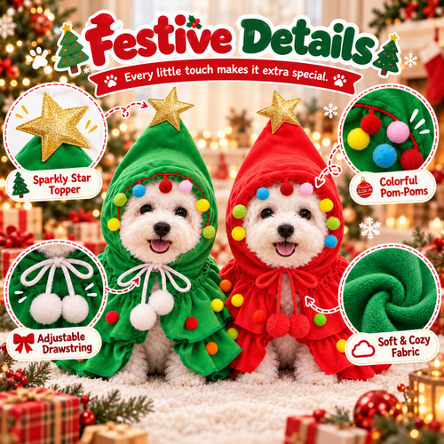🎄 Christmas Tree Pet Costume for Small Dogs