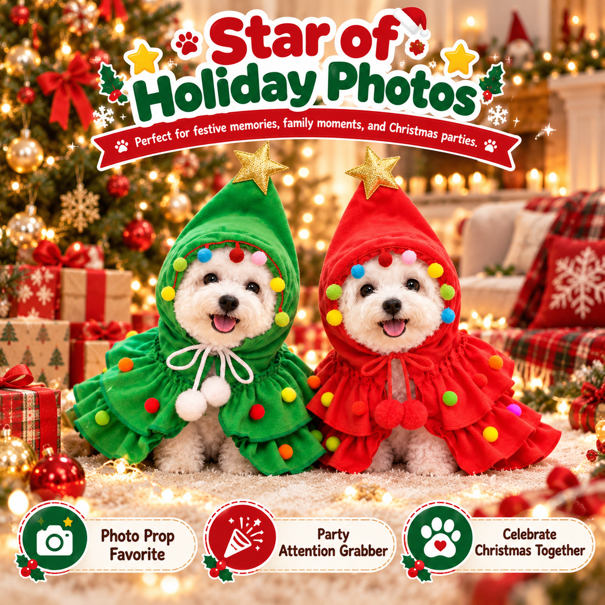 🎄 Christmas Tree Pet Costume for Small Dogs