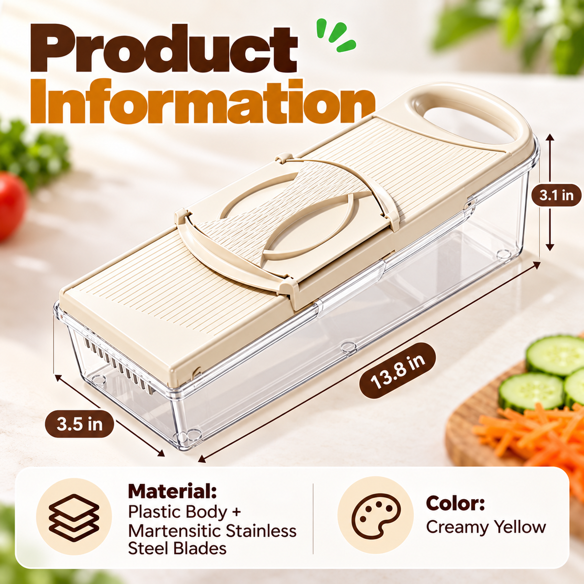 🥕Vegetable Mandoline Slicer with Safe Hand Guard, One-Click Blade Switch