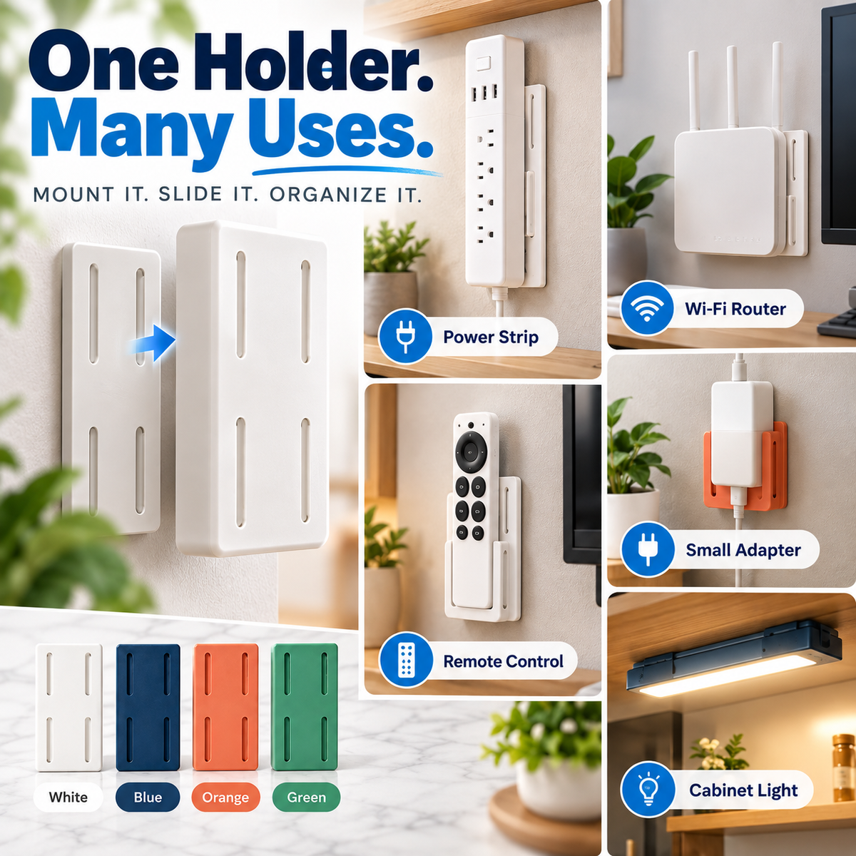 10 Counts Punch-FreePower Strip Holder - Peel,Stick & Organize