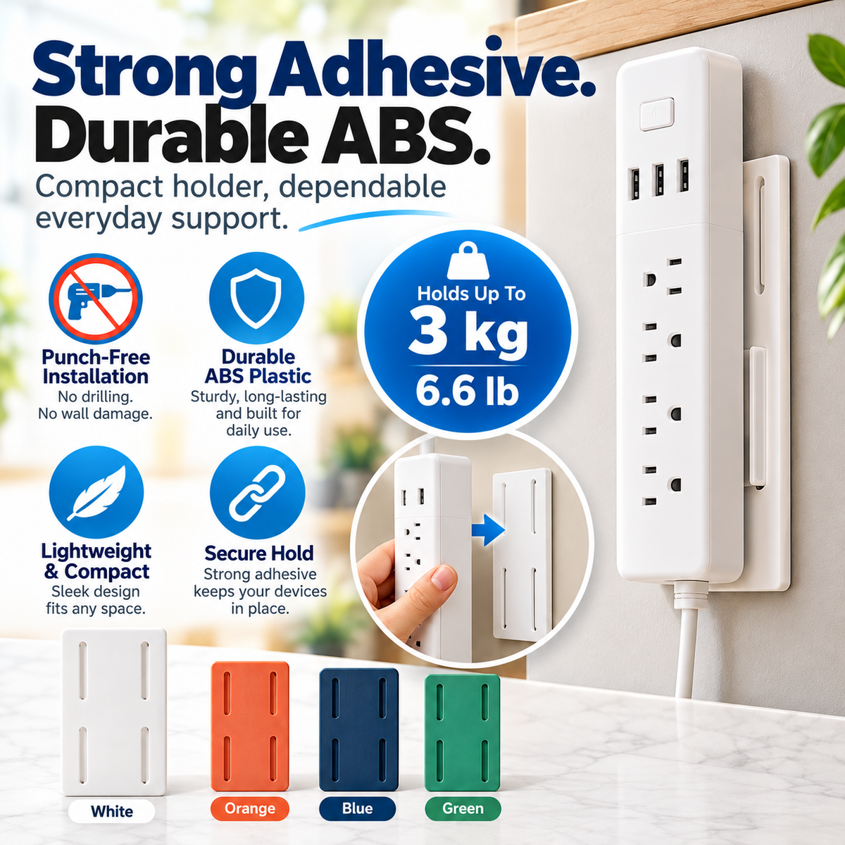 10 Counts Punch-FreePower Strip Holder - Peel,Stick & Organize