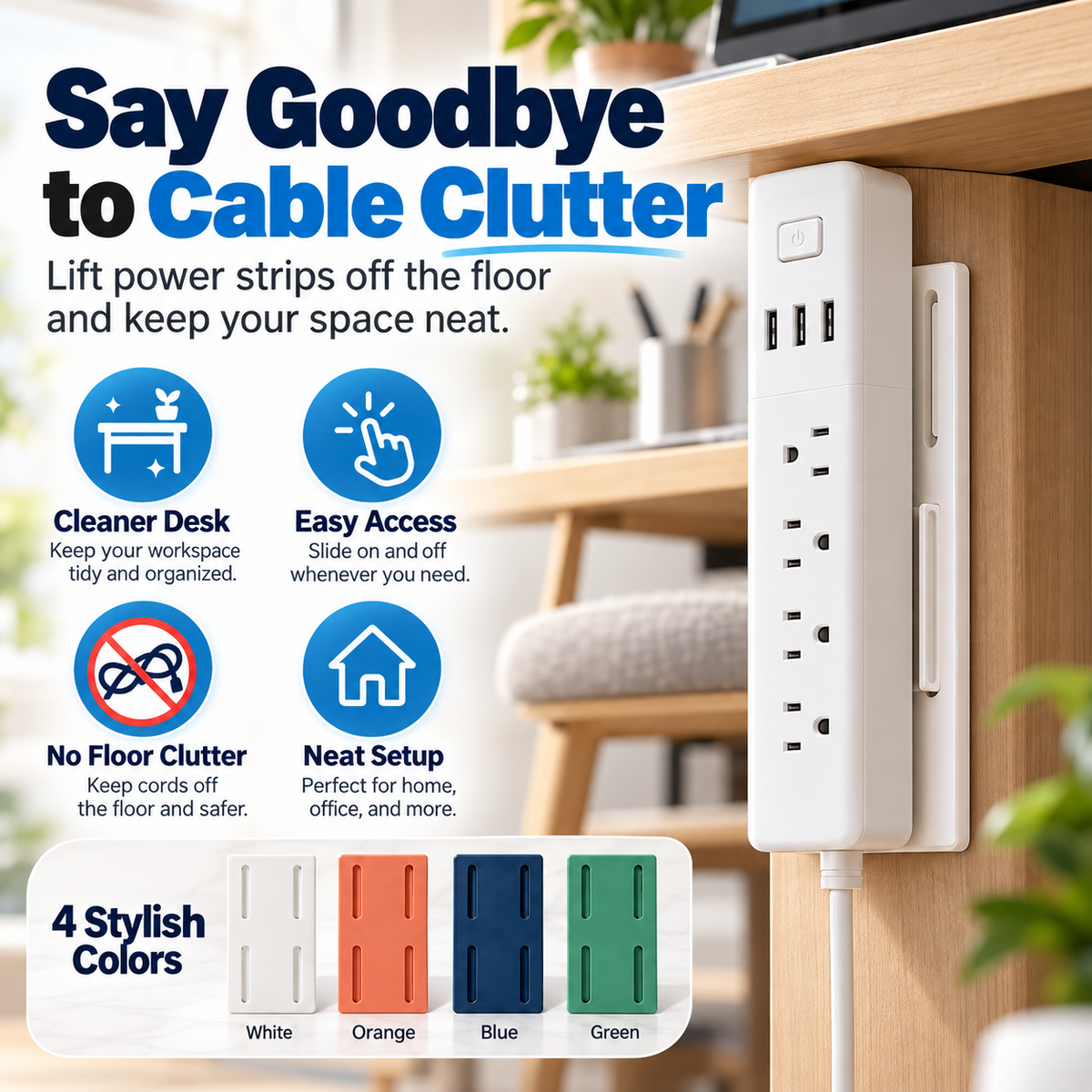 10 Counts Punch-FreePower Strip Holder - Peel,Stick & Organize