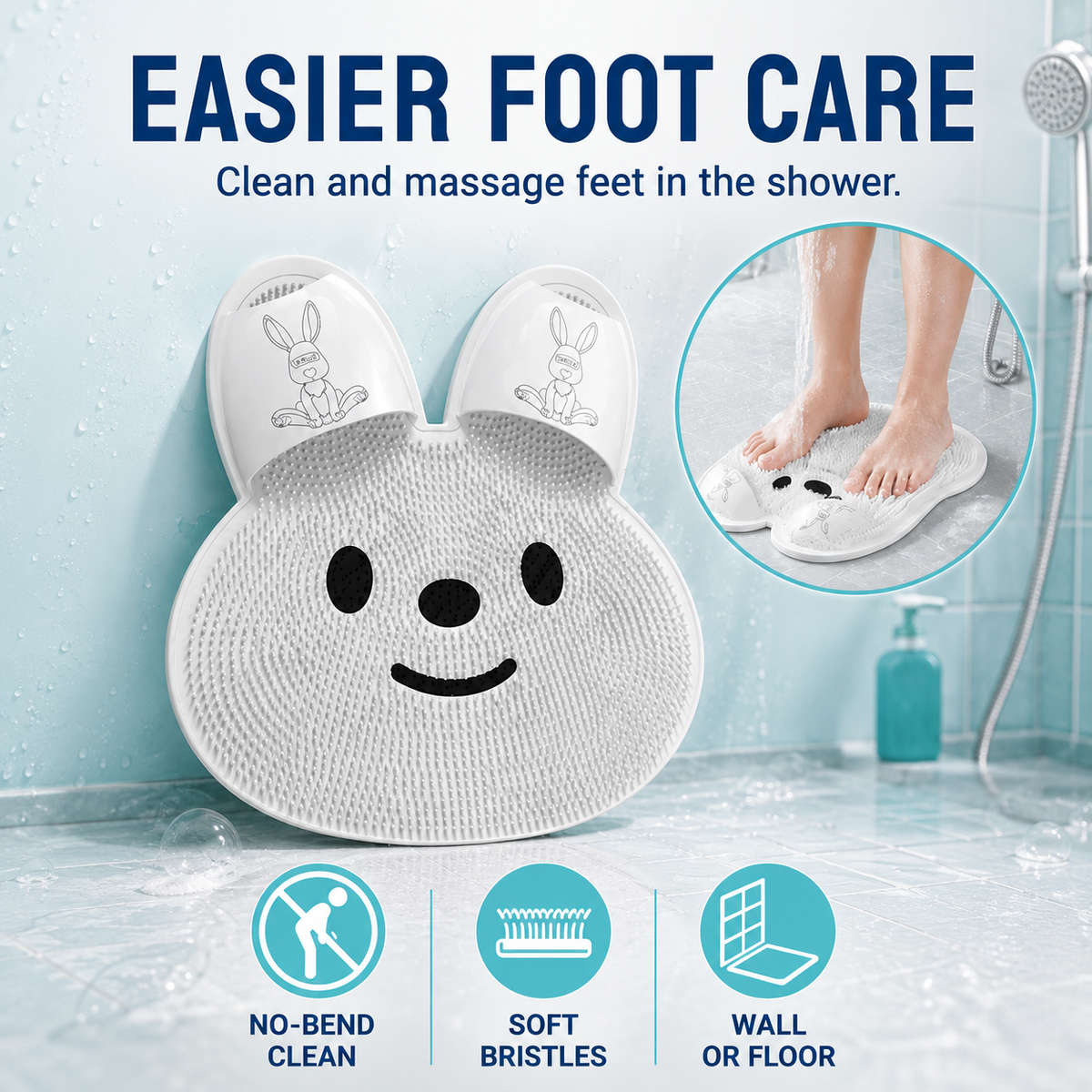 Hands-Free Bunny Shower Foot Scrubber Mat