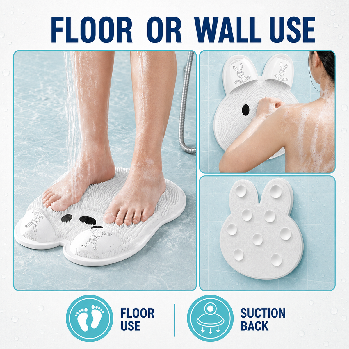 Hands-Free Bunny Shower Foot Scrubber Mat