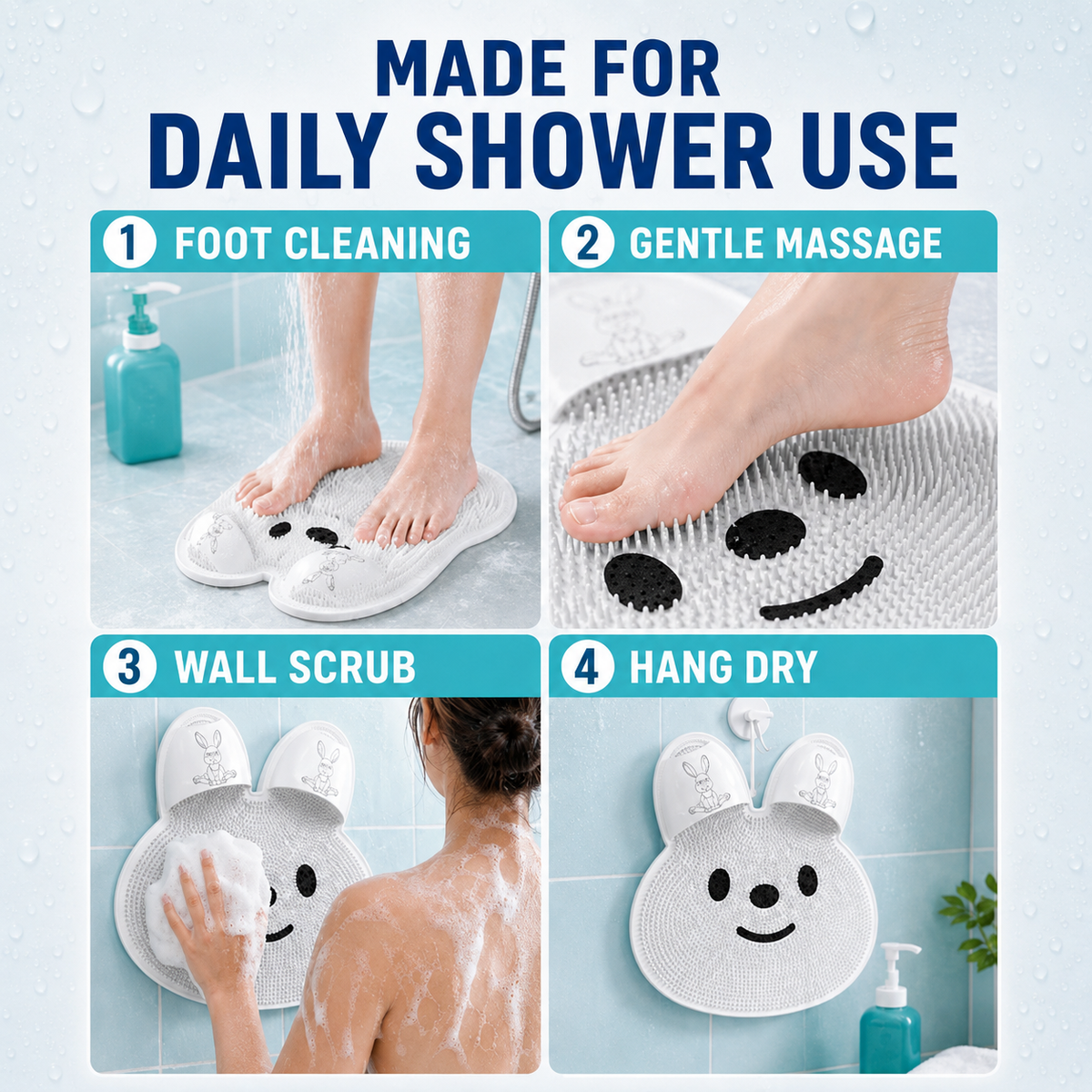 Hands-Free Bunny Shower Foot Scrubber Mat