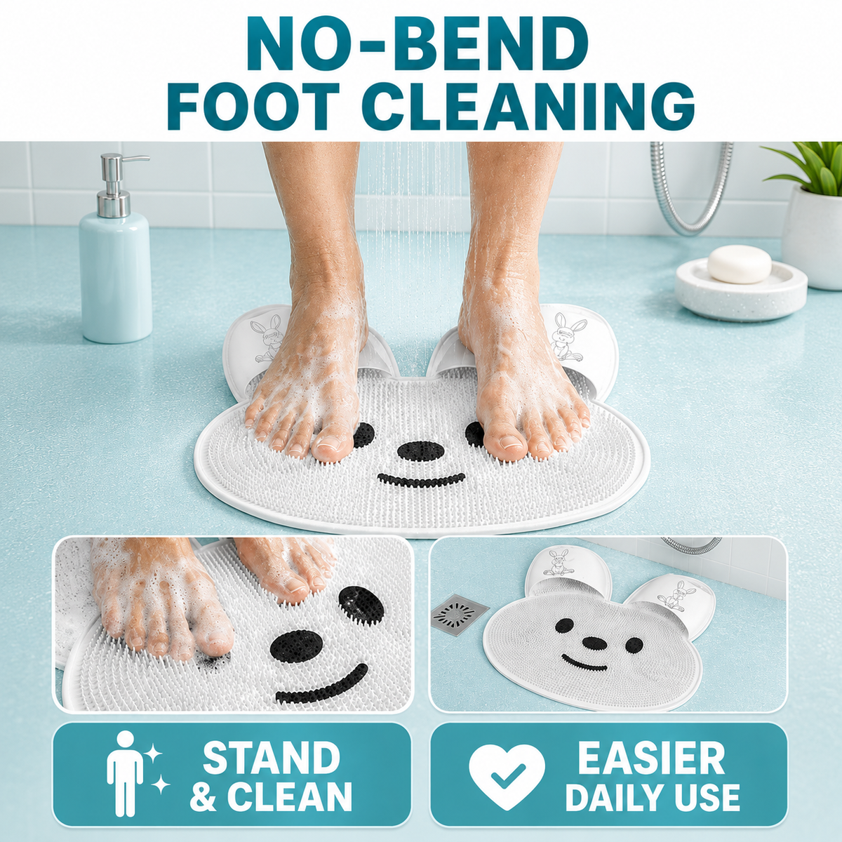 Hands-Free Bunny Shower Foot Scrubber Mat