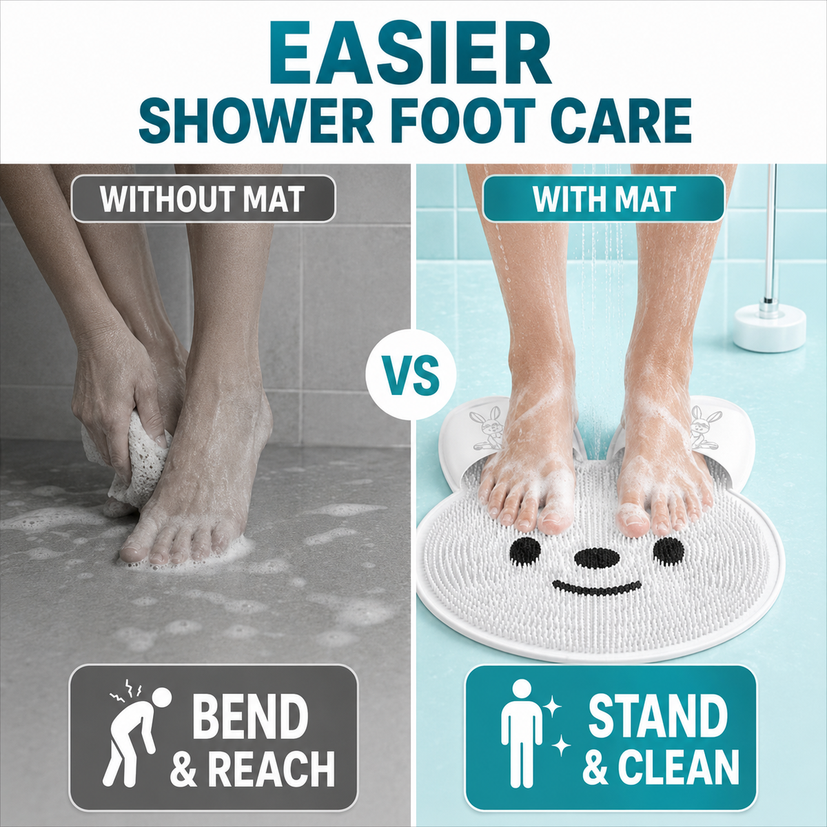 Hands-Free Bunny Shower Foot Scrubber Mat