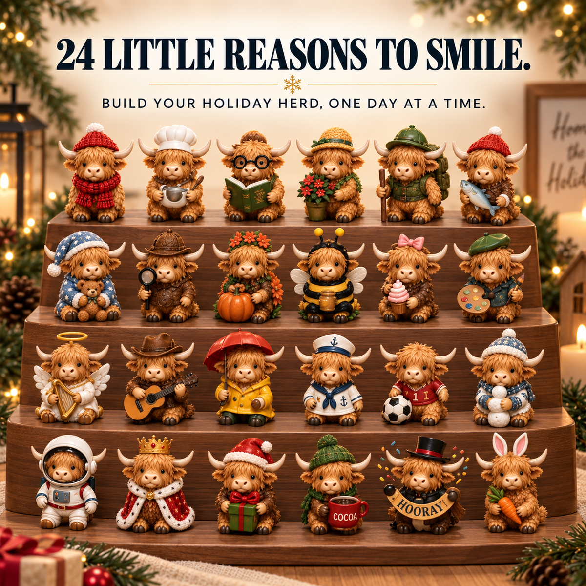 ❤️🐮 24-Day Highland Cow Advent Calendar – 24 Mini Collectible Surprises