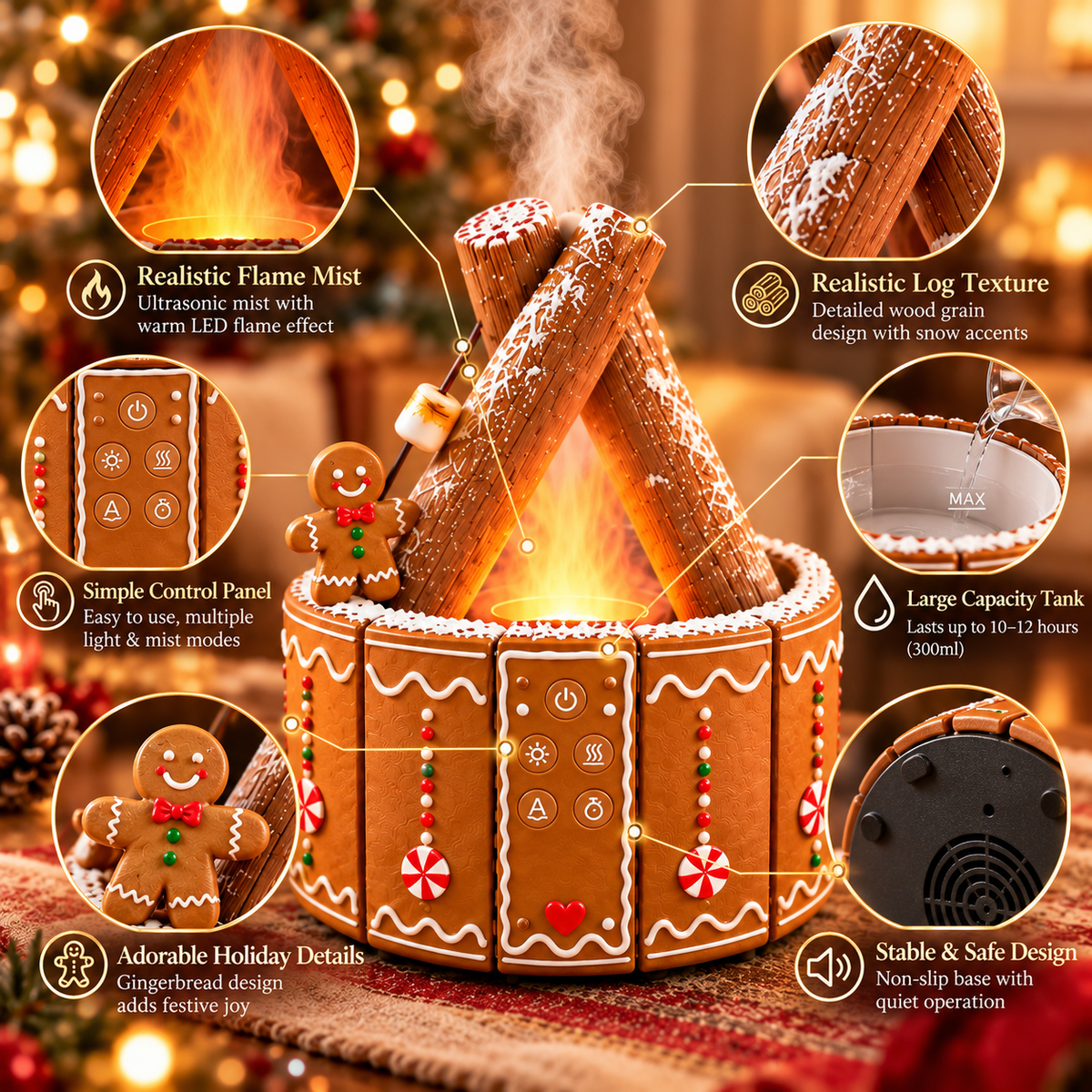 🎄 Mini Christmas Campfire Mist Lamp – Cozy LED Holiday Tabletop Decor