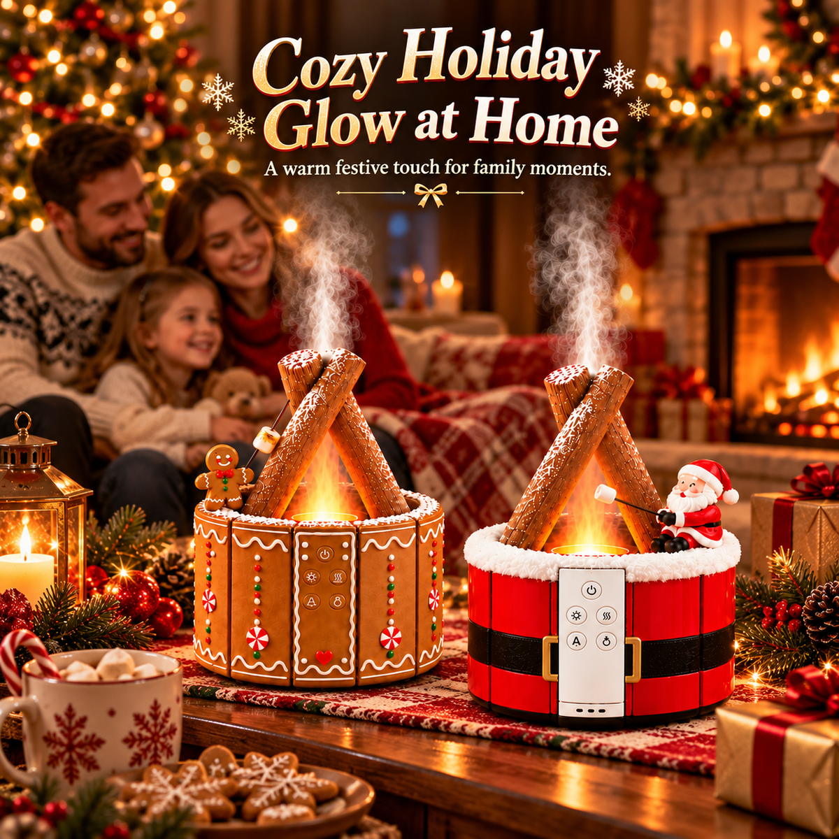 🎄 Mini Christmas Campfire Mist Lamp – Cozy LED Holiday Tabletop Decor