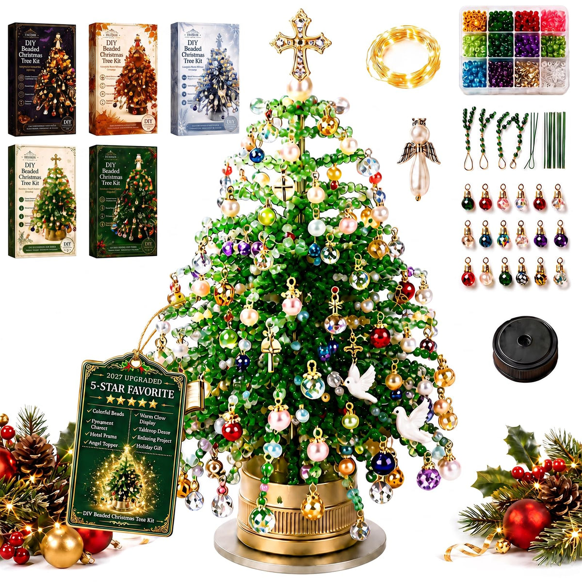 🔥Christmas Sale🎁🎄✨ DIY Beaded Christmas Tree Kit – 🎅Create Your Own Sparkling Holiday Decoration
