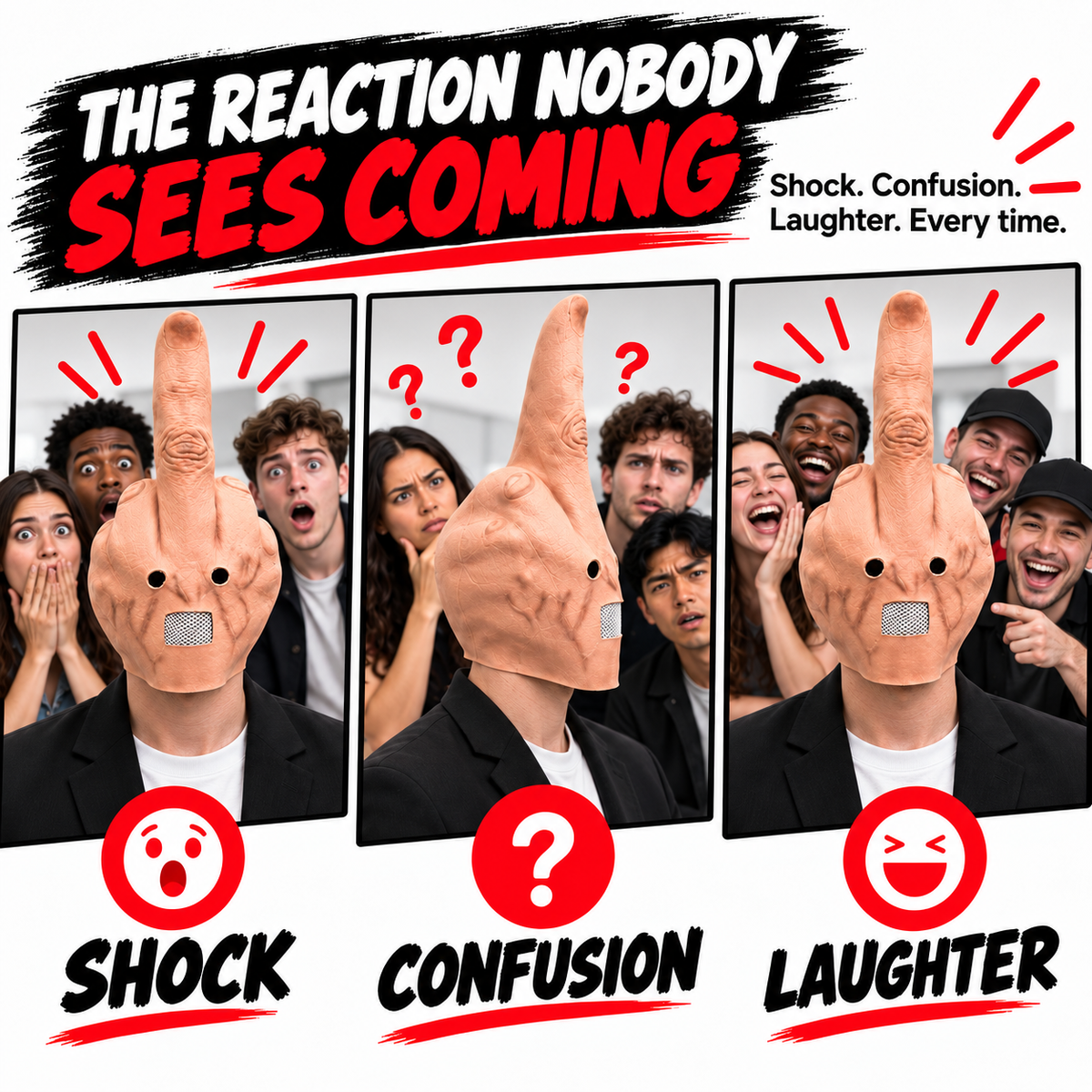 🖕 Uncanny Smile Finger Mask – Halloween Prank & Party Costume