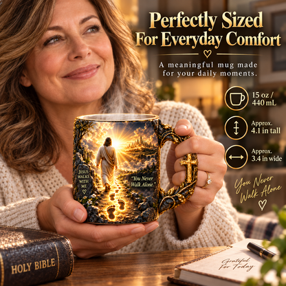 ✝️ Jesus Walks With Me – Heat-Reveal Christian Faith Mug | A Meaningful Gift