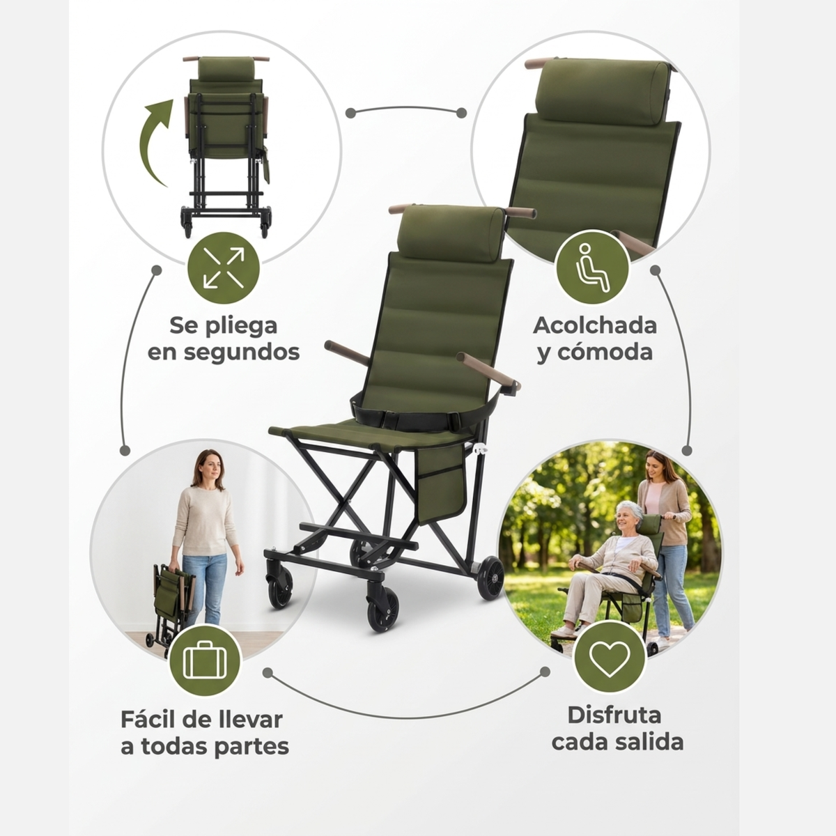 🪑 Lightweight Folding Travel Chair with Wheels – Portable Rolling Seat for Family Outings