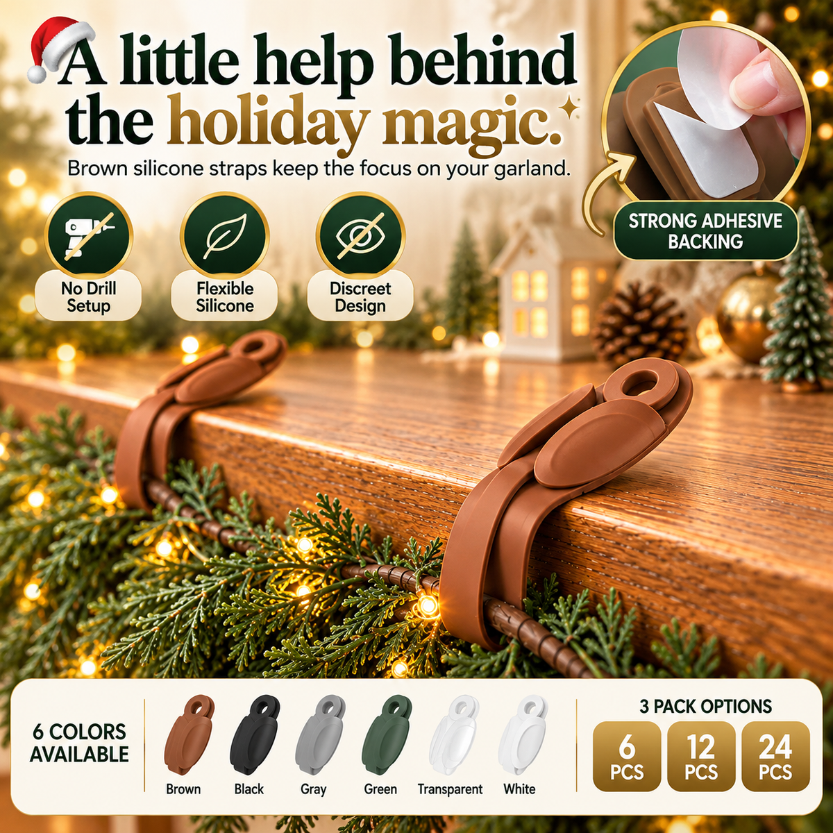 🎄 No-Drill Christmas Garland Hangers – Flexible Silicone Holders for Mantels, Staircases & Holiday Decor ✨