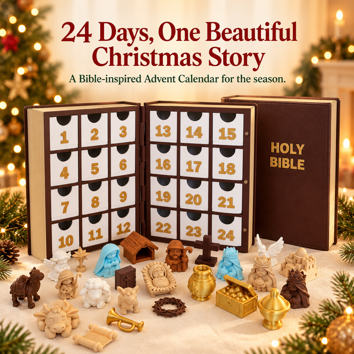 🎁3D Bible Advent Calendar with 24 Nativity Miniatures & Verse Cards