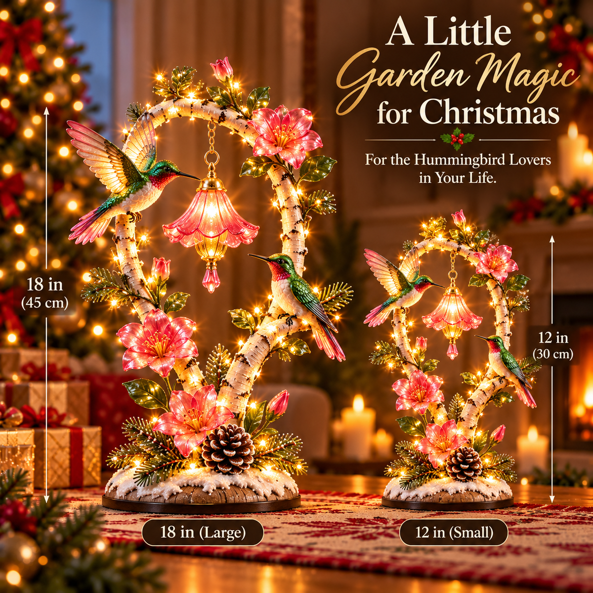 🐦 Hummingbird Garden Glow Tree – Light-Up Floral Christmas Decor for Bird Lovers