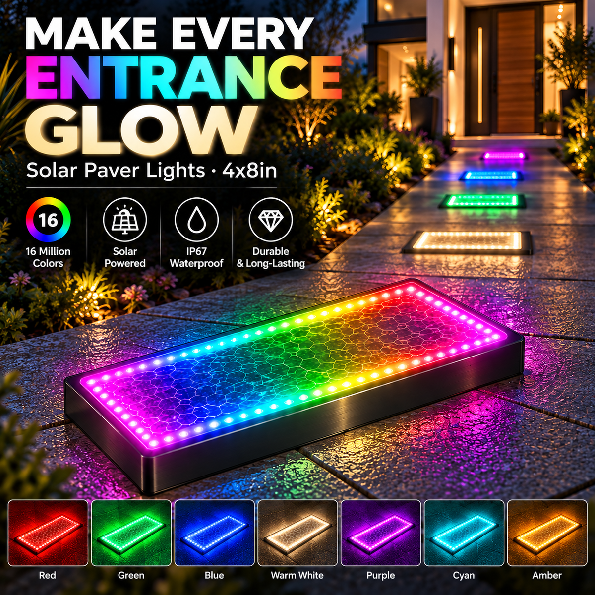 ☀️ Solar Recessed Paver Lights | Warm White or RGBW Outdoor Path Lighting