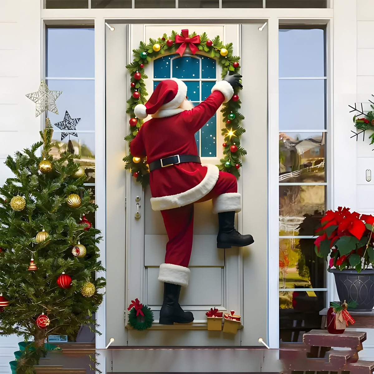 🎄🎅Christmas Door Cover, Holiday Entrance Decoration, 90x180cm Polyester Wrap for Indoor Outdoor Use🎁
