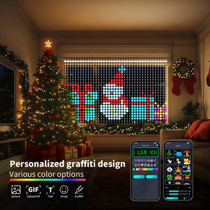 🎄 Smart RGB Pixel Curtain Lights – App-Controlled Animated Holiday Display for Balcony & Window Decor
